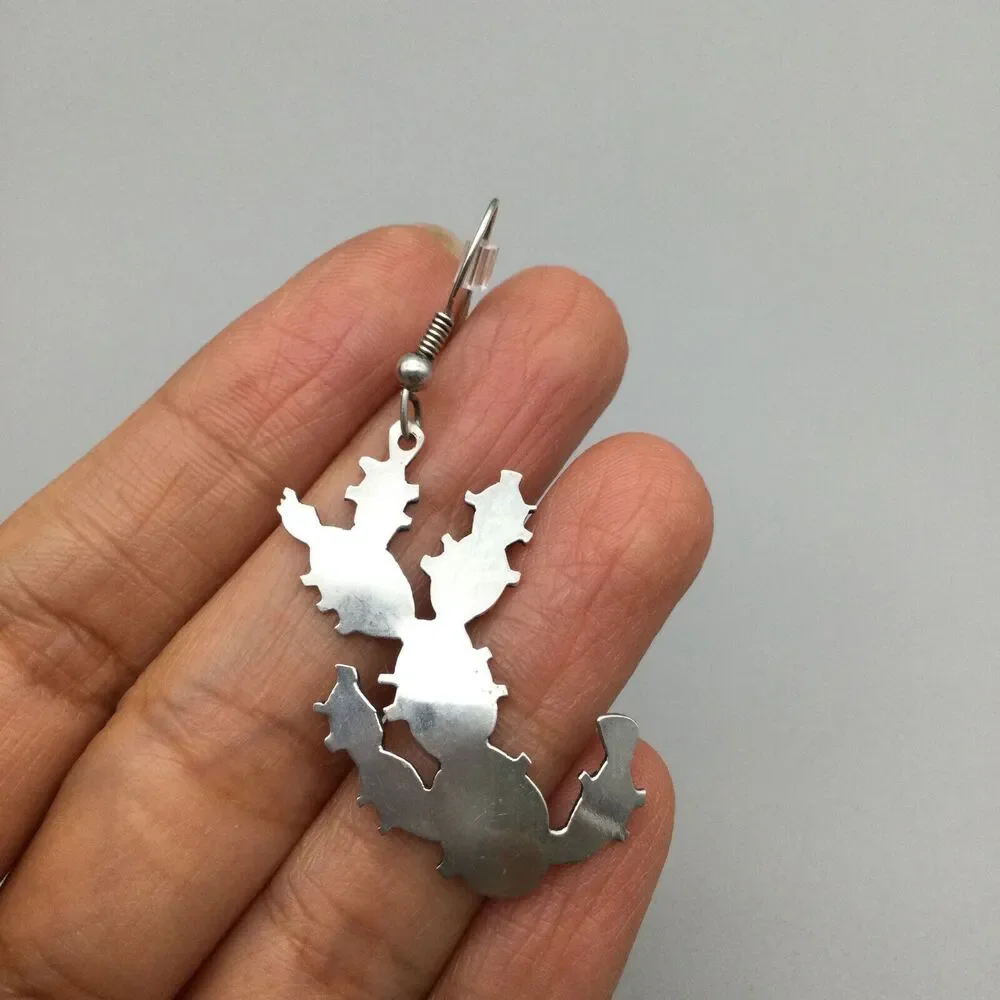Vtg Trina Badarak Earrings Prickly Pear Cactus Sterling Silver Dangle 1988 7.2g - Picture 7 of 13